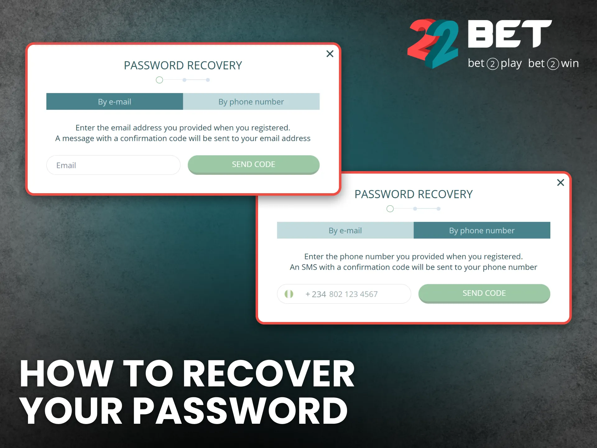 Recover your 22Bet password quickly using the secure reset option.