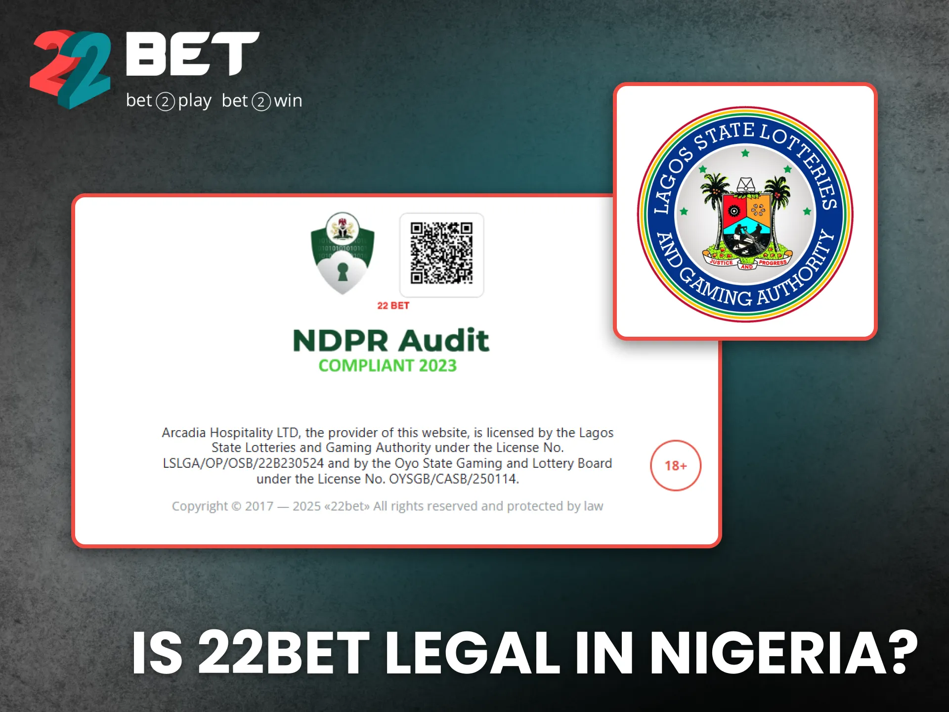 22Bet operates legally and safely for Nigerian online players.