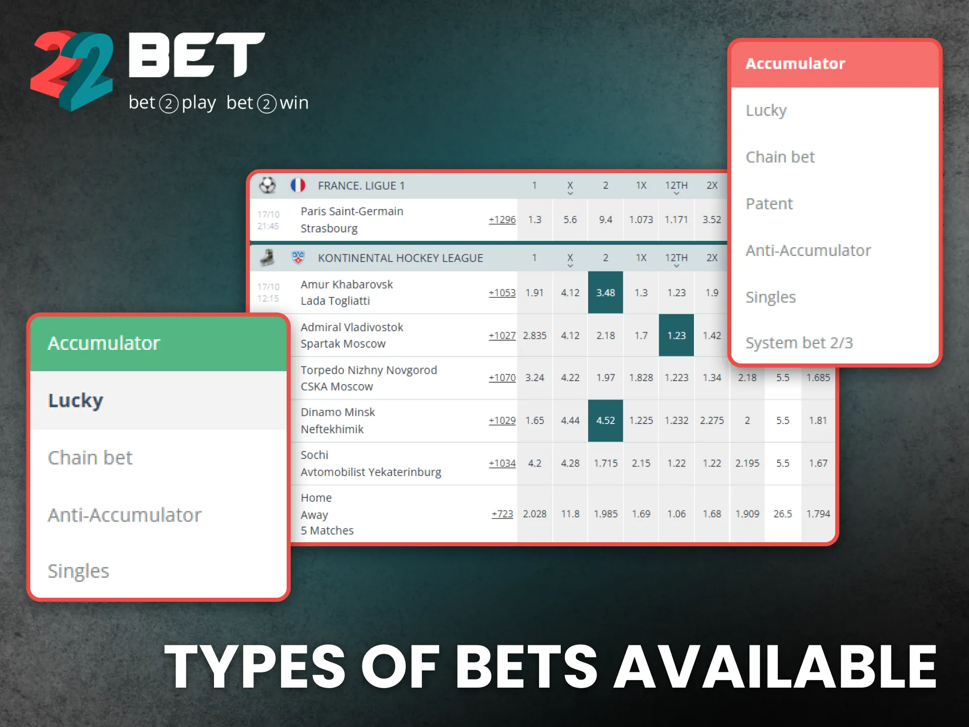 22Bet offers multiple bet types for players from Nigeria to explore.
