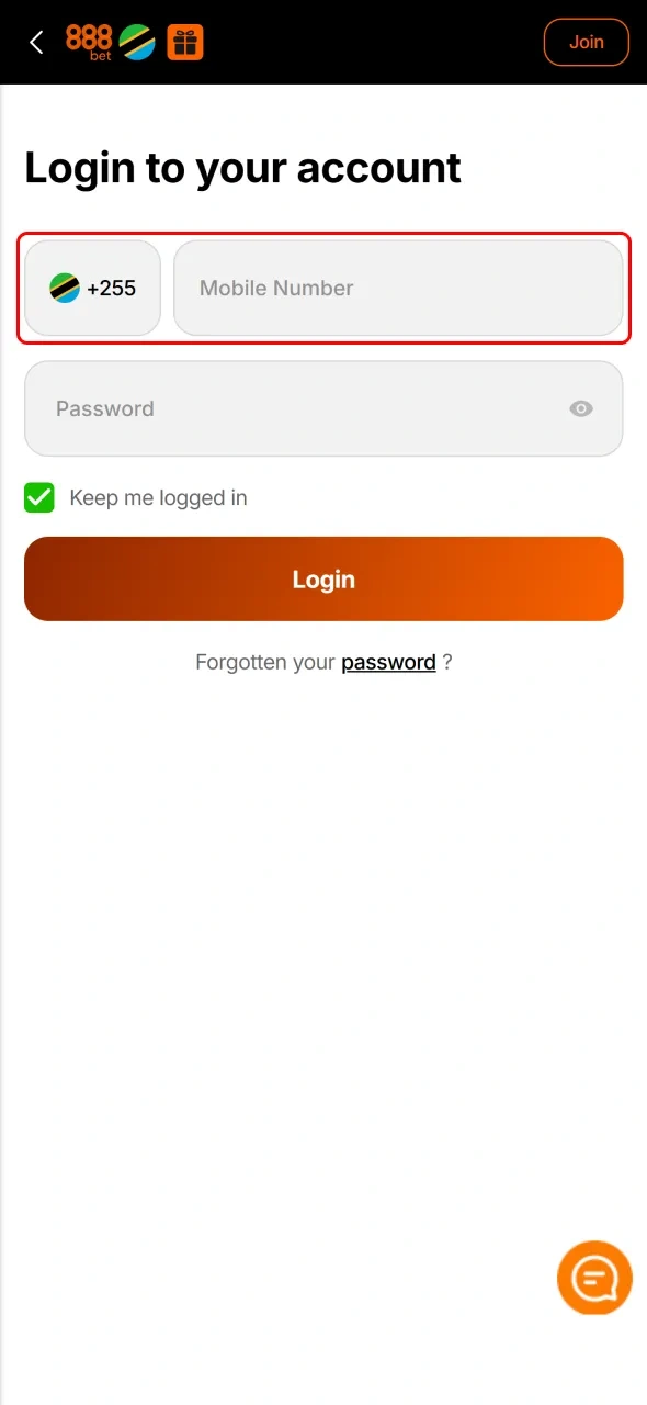 Provide your registered mobile phone number to identify your 888bet account.
