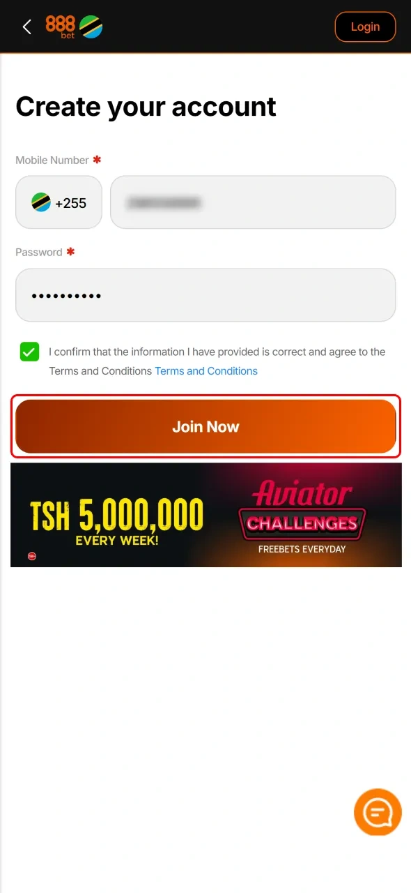 Press Join Now to complete registration and begin betting with 888bet.