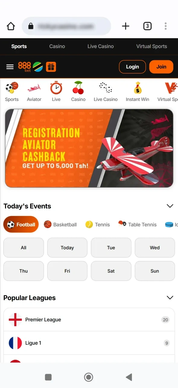  Use your mobile browser to open the 888bet website and begin setup.