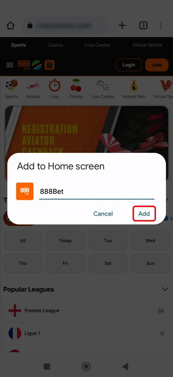 Find the new shortcut displaying the 888bet logo on your device.