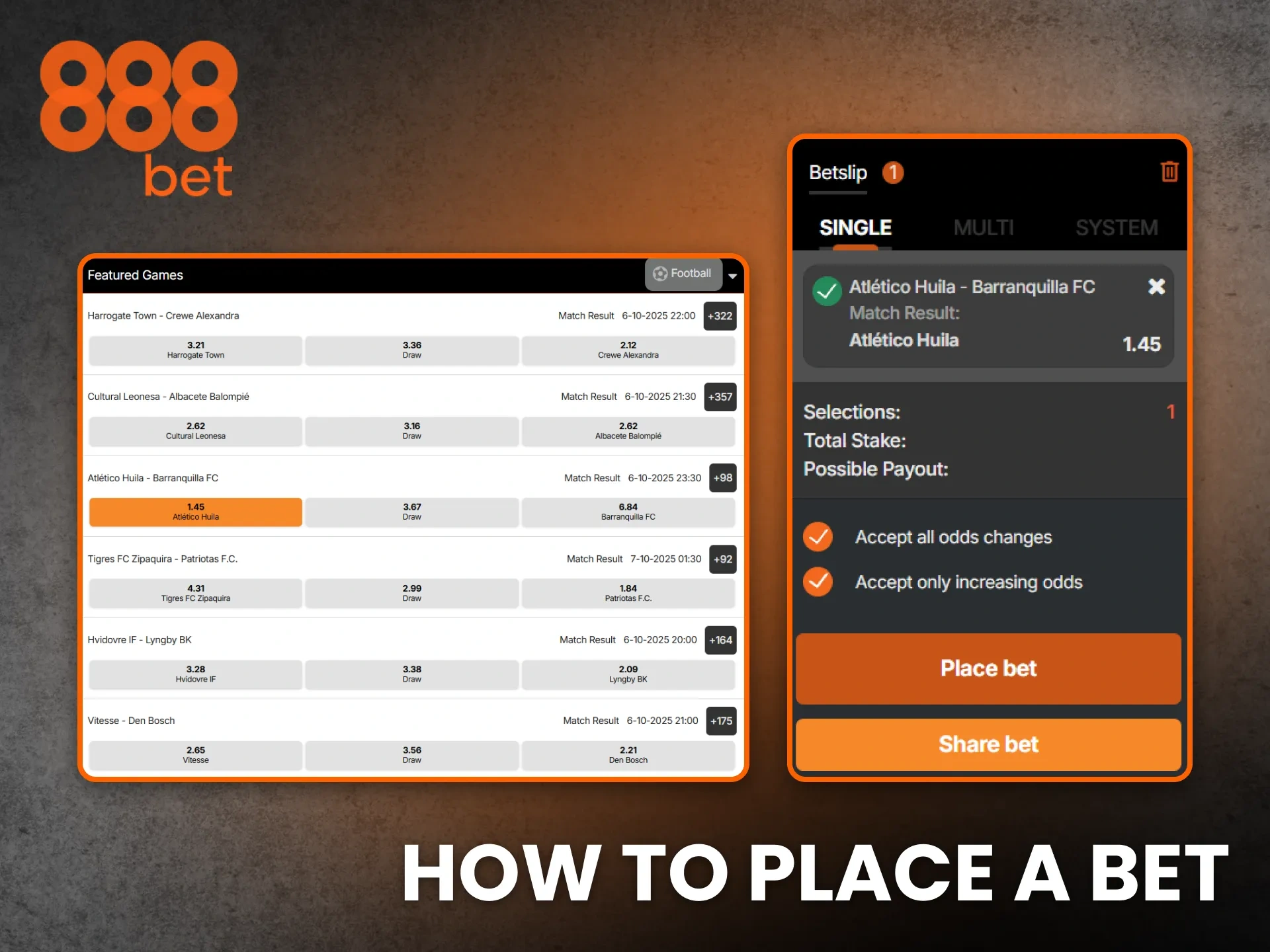 Learn the fast method for how to place a bet on 888bet and start winning.