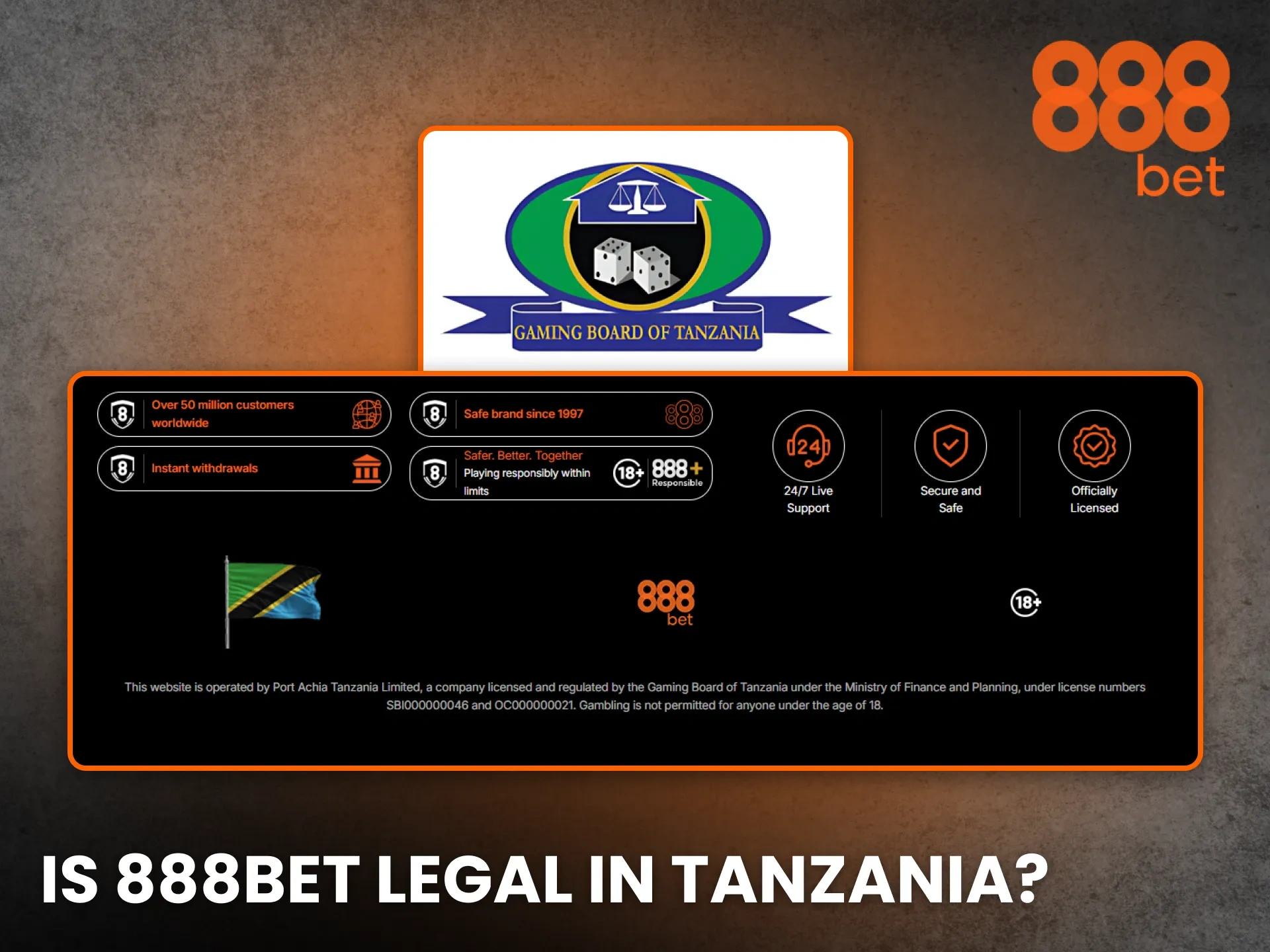 Confirm that 888bet is legal in Tanzania and proceed to place your bets with confidence.