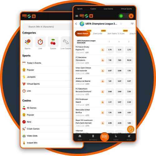 Use the clean interface design and layout to quickly find wagers on 888bet.