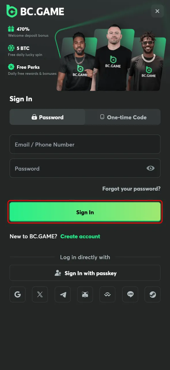 Finish the BC Game login process to start placing your bets.