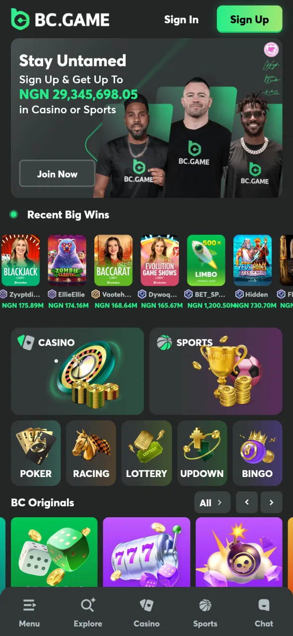 Go to the BC Game website and log in to your account securely.