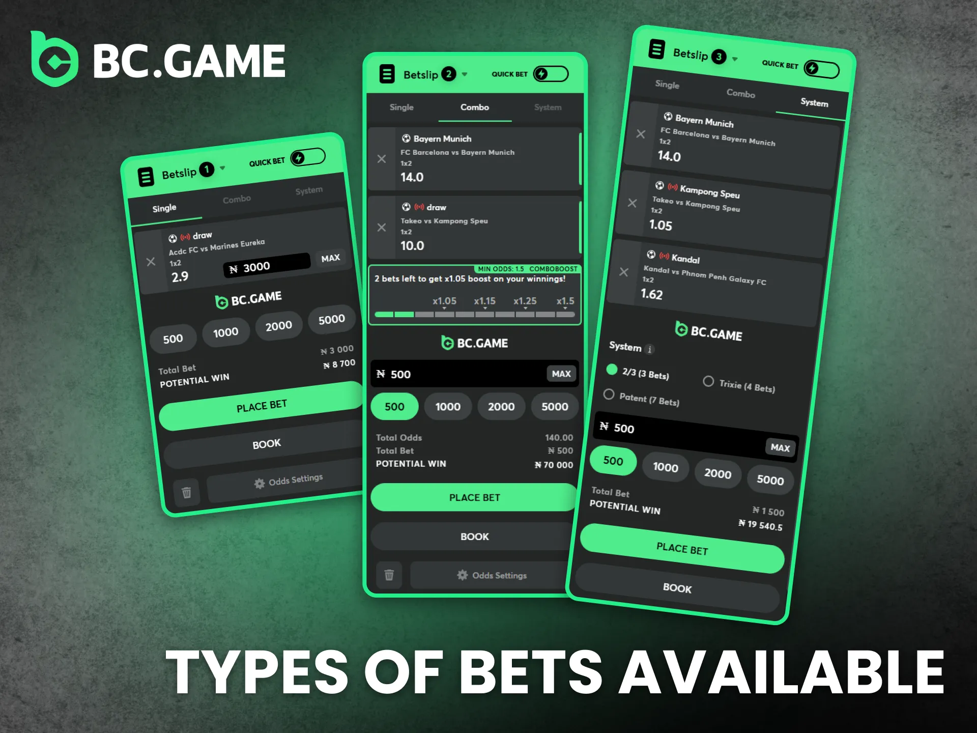 BC Game Nigeria offers various bet types to match every player’s style.