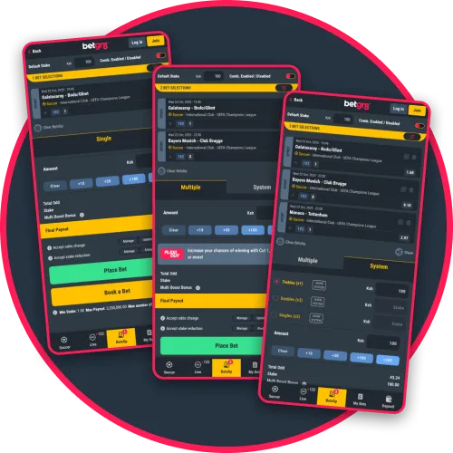 Place single, combo, or system bets instantly on the BetGR8 app.