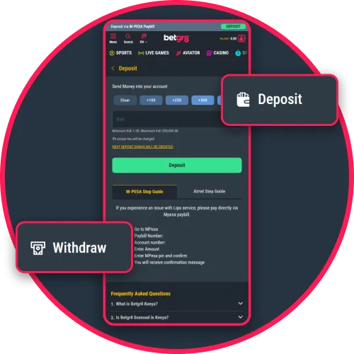 Deposit or withdraw fast with M-Pesa or Airtel on BetGR8 Kenya.