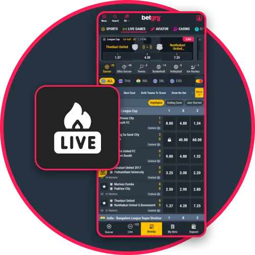 Stay updated with live match scores using the BetGR8 mobile app.