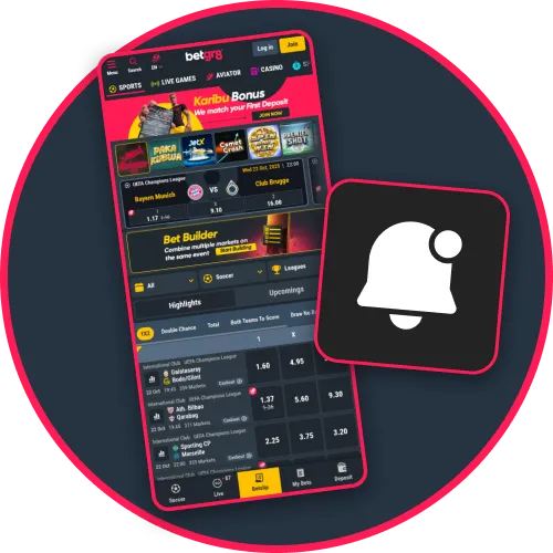 Receive bonus alerts and event notifications directly from BetGR8 Kenya.