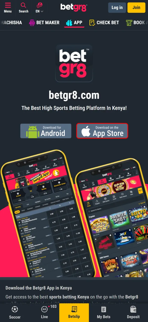 Press download to install the BetGR8 iOS app quickly.