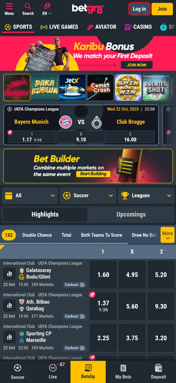 Click log in to reach your BetGR8 account dashboard conveniently.