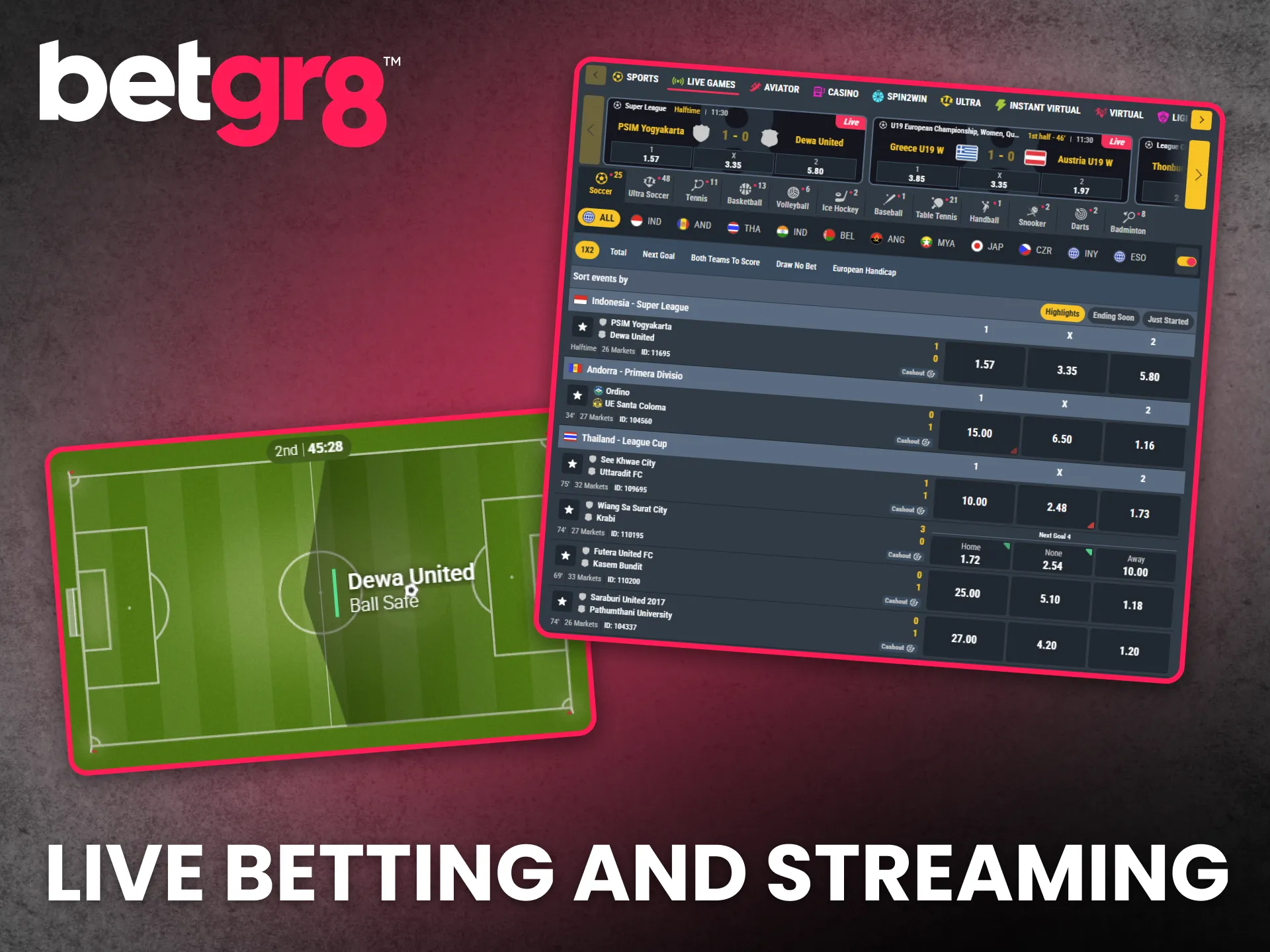 Experience fast live betting and streaming options on BetGR8 Kenya.