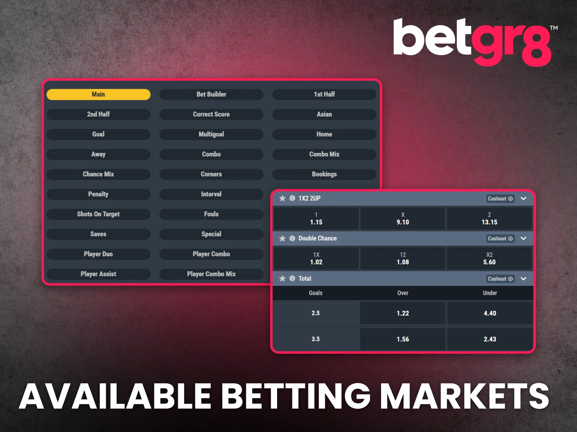 BetGR8 provides diverse betting markets for every interest and level.
