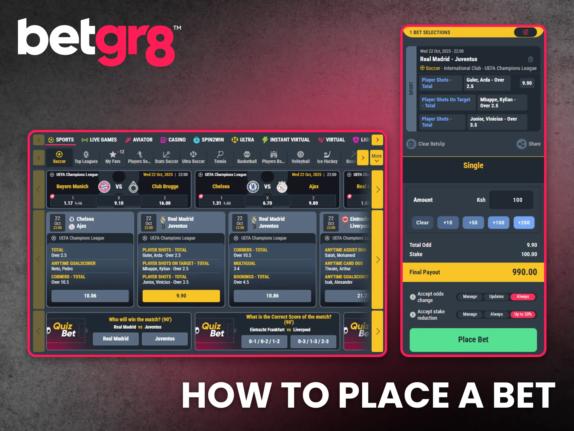 Learn how to place bets effortlessly on BetGR8 Kenya sports markets.