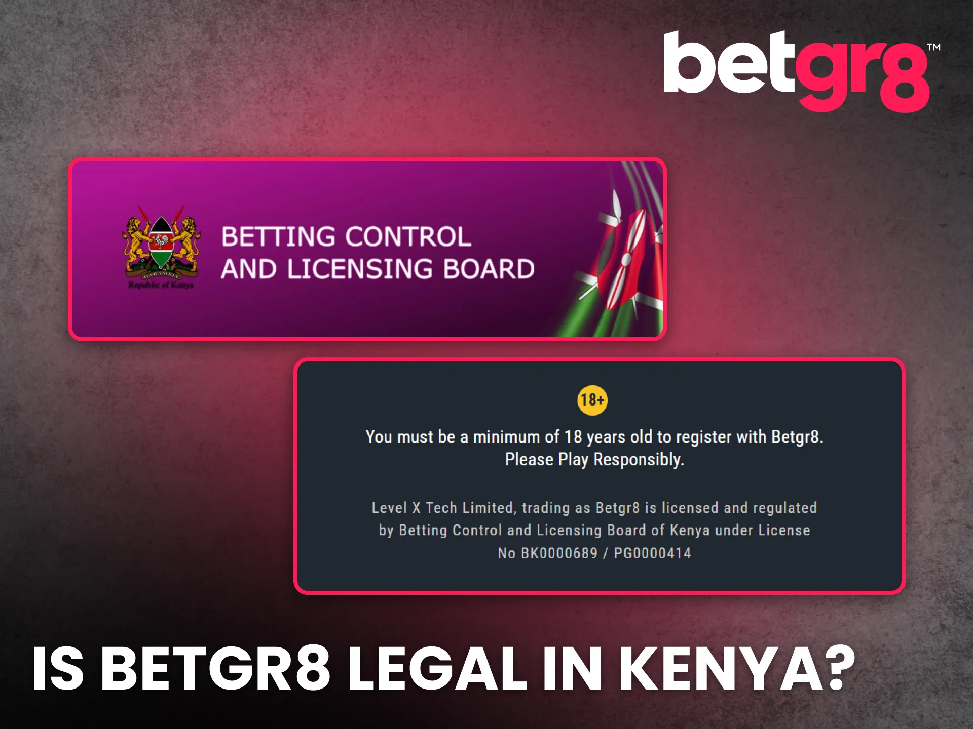 BetGR8 Kenya operates legally under national gaming regulations.