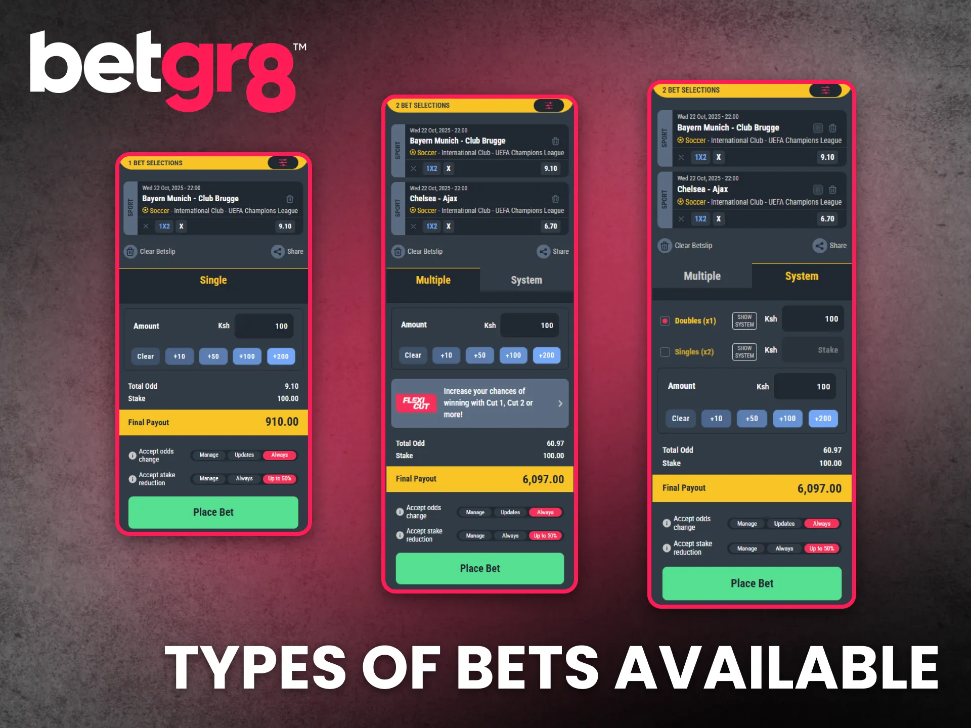 BetGR8 provides various betting types suited for every player in Kenya.