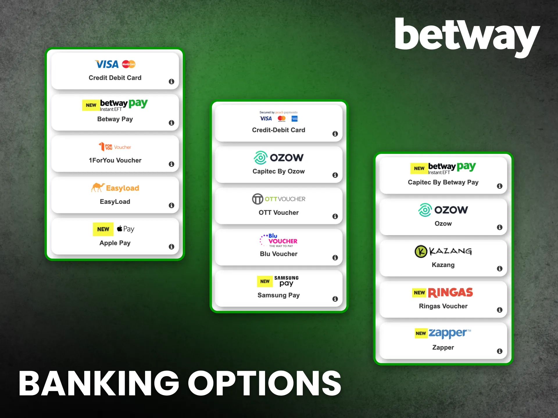 Betway offers multiple banking options for fast and secure transactions.