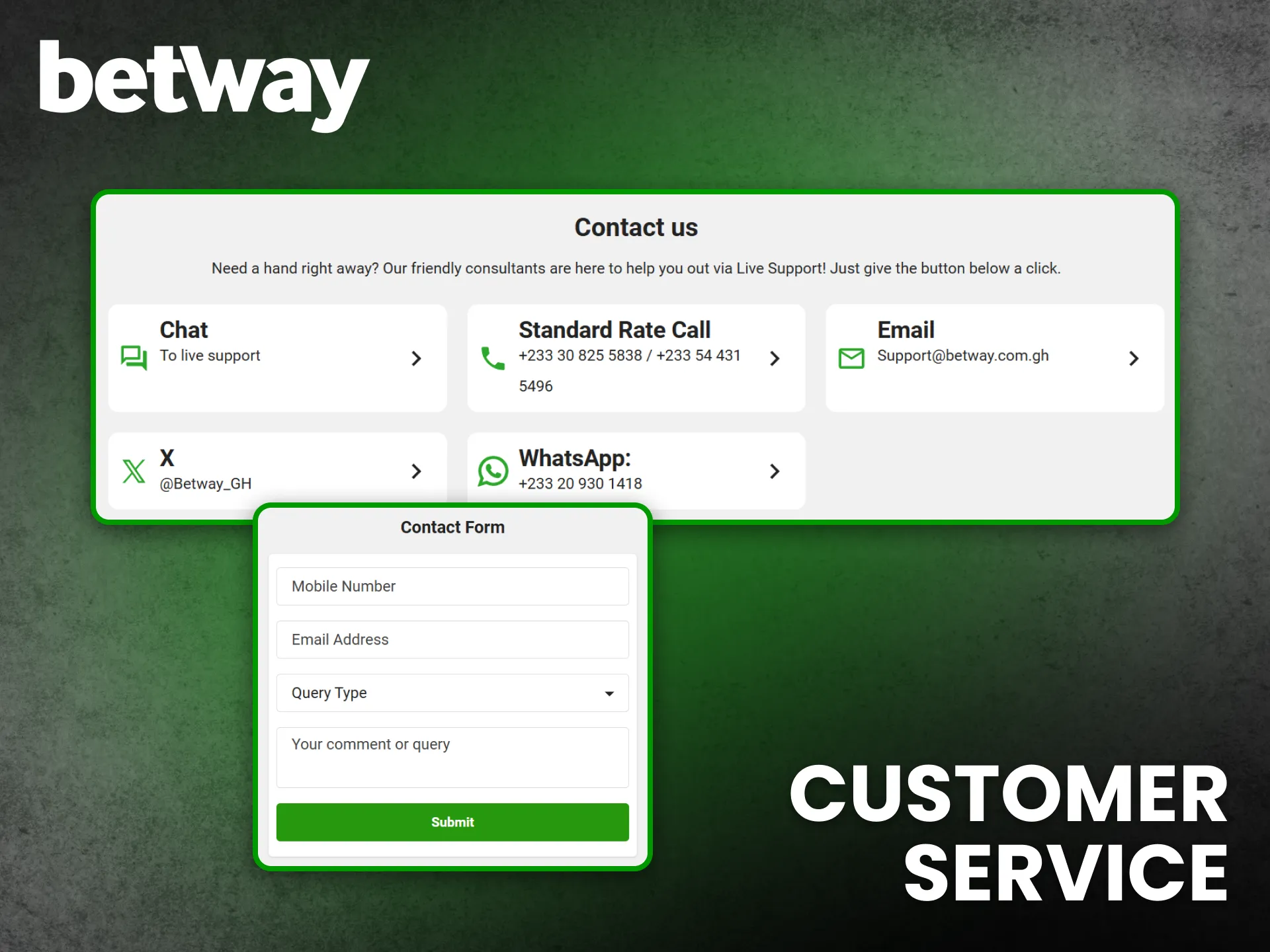 Customer service at Betway Ghana assists users with quick helpful support.
