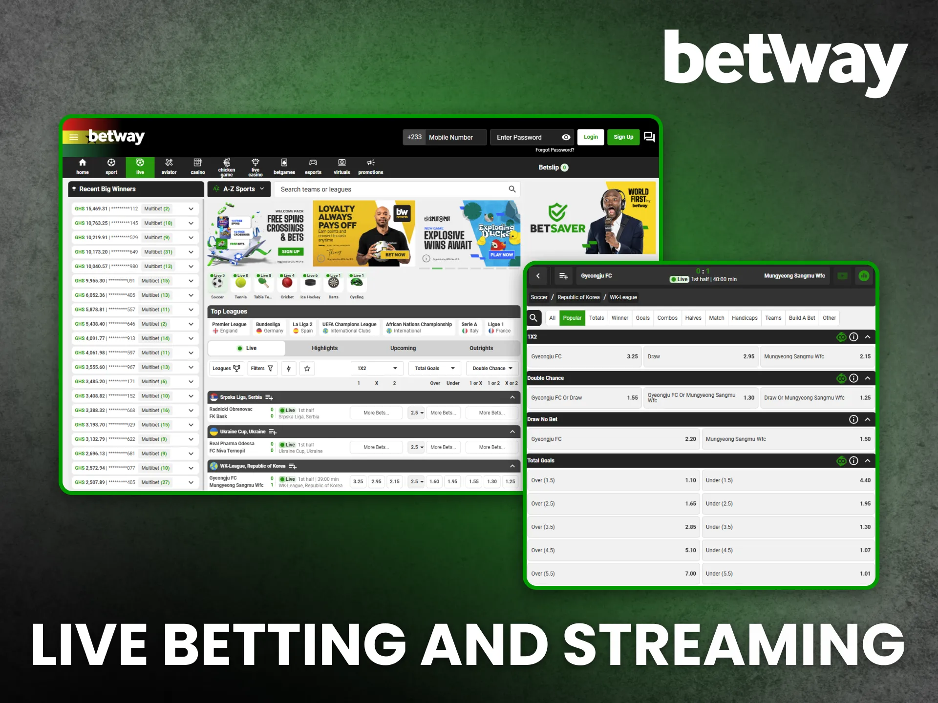 Enjoy Betway live betting and streaming with real-time match updates.