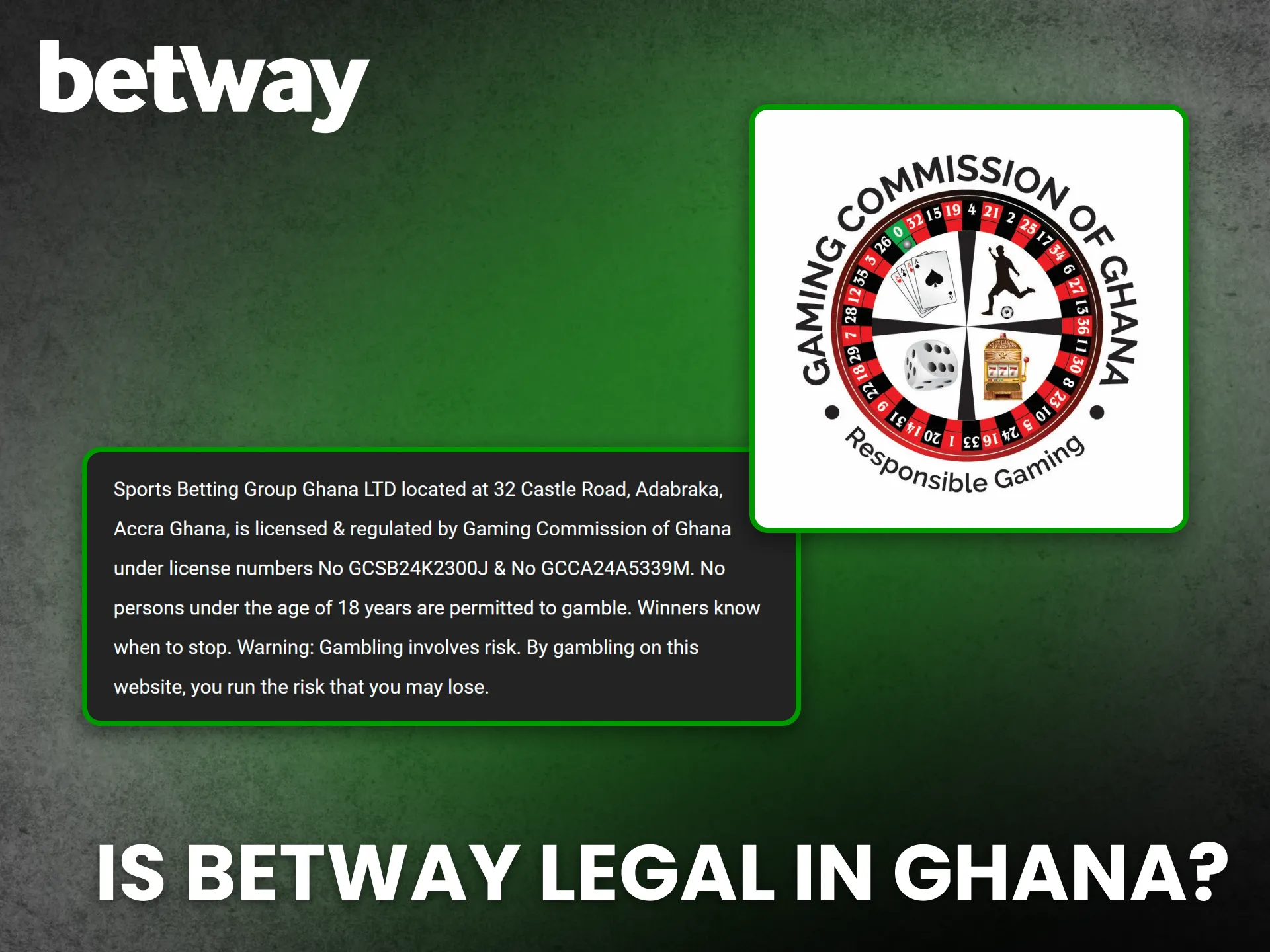 Betway operates legally in Ghana under full gaming regulations.