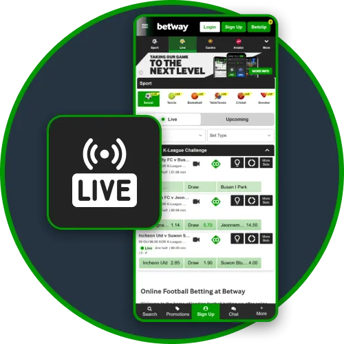 Stay updated with Betway’s live match scores and odds changes.