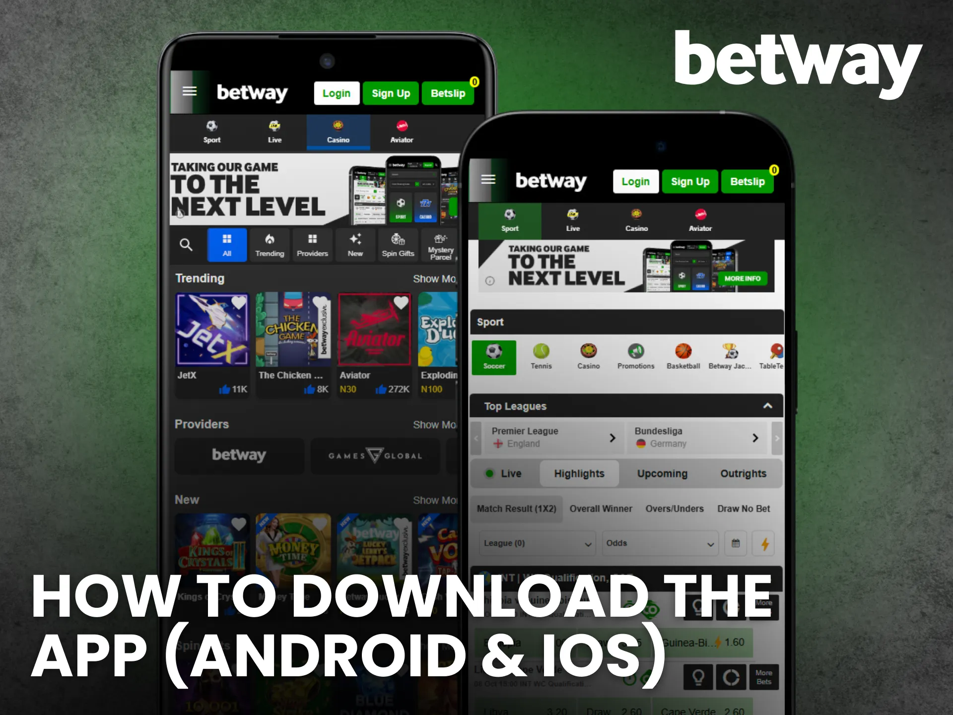 Install the Betway app for Android and iOS to bet anywhere.