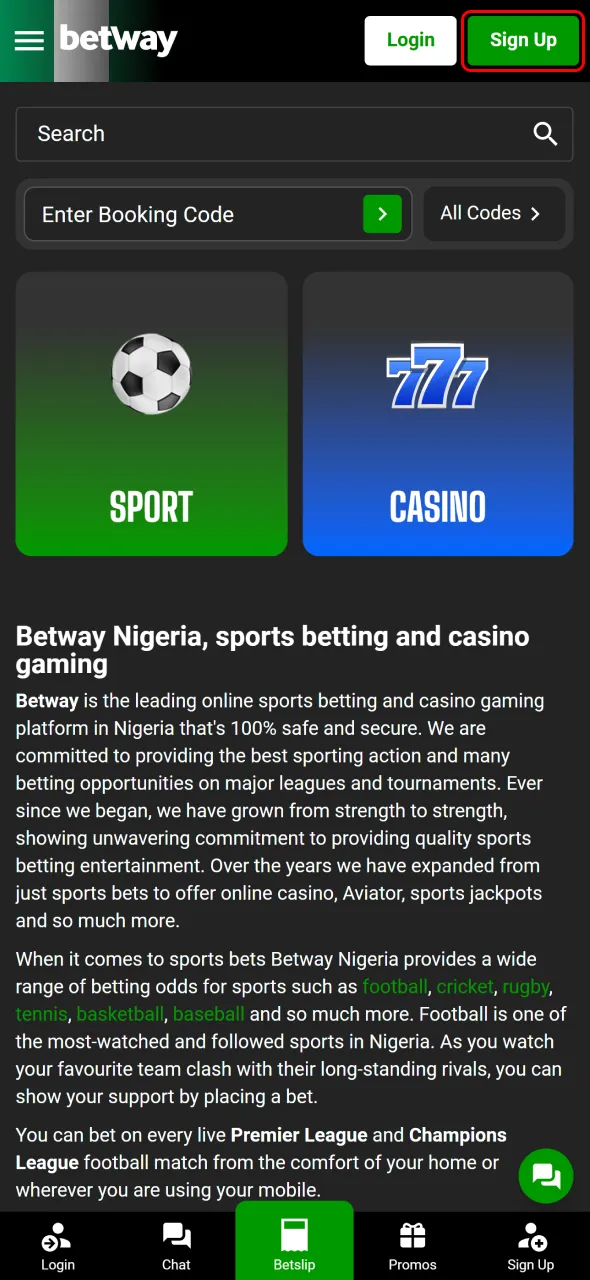 Hit the Betway sign up button to start playing instantly.