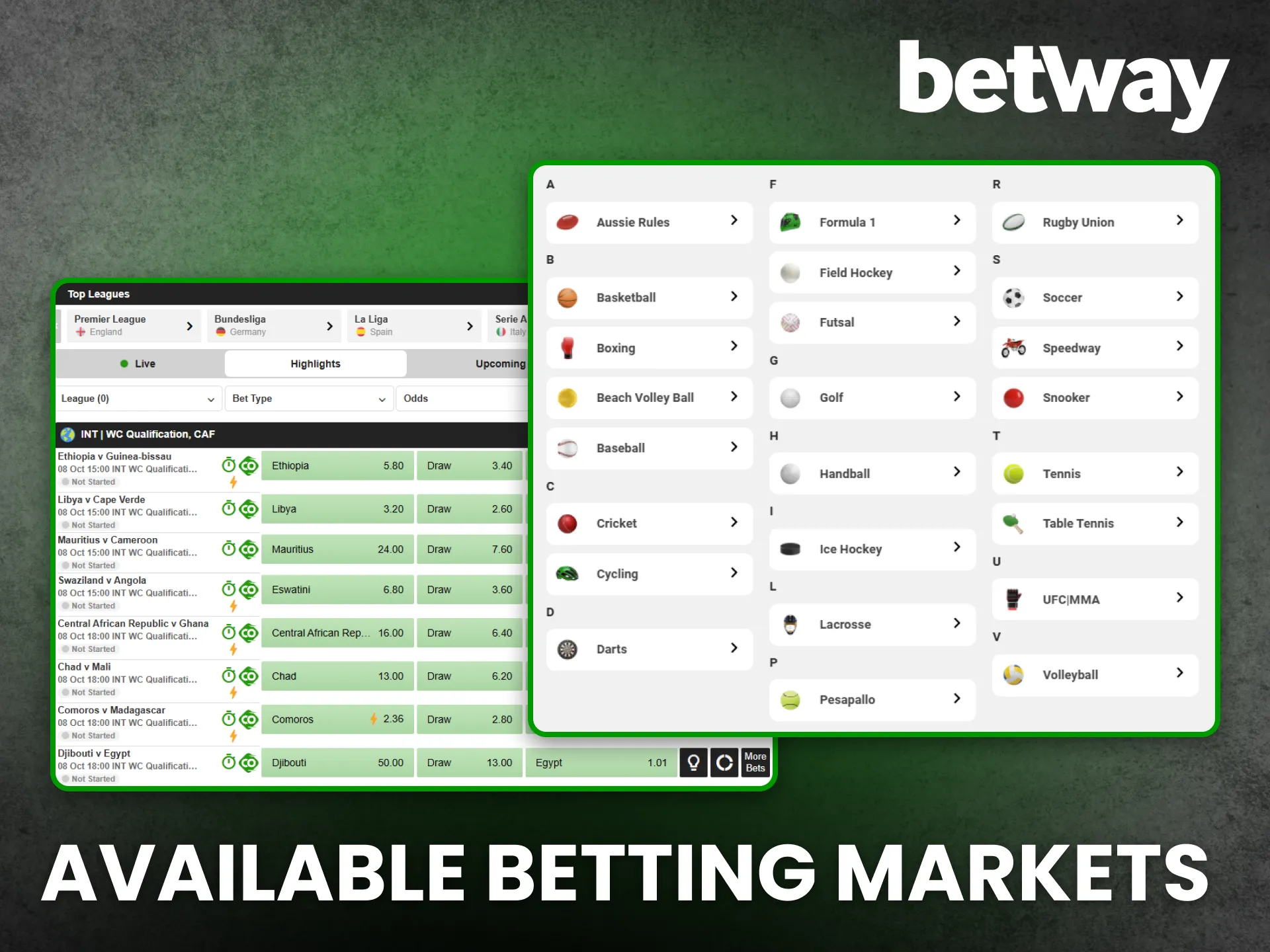 Access wide betting markets through Betway’s intuitive platform.