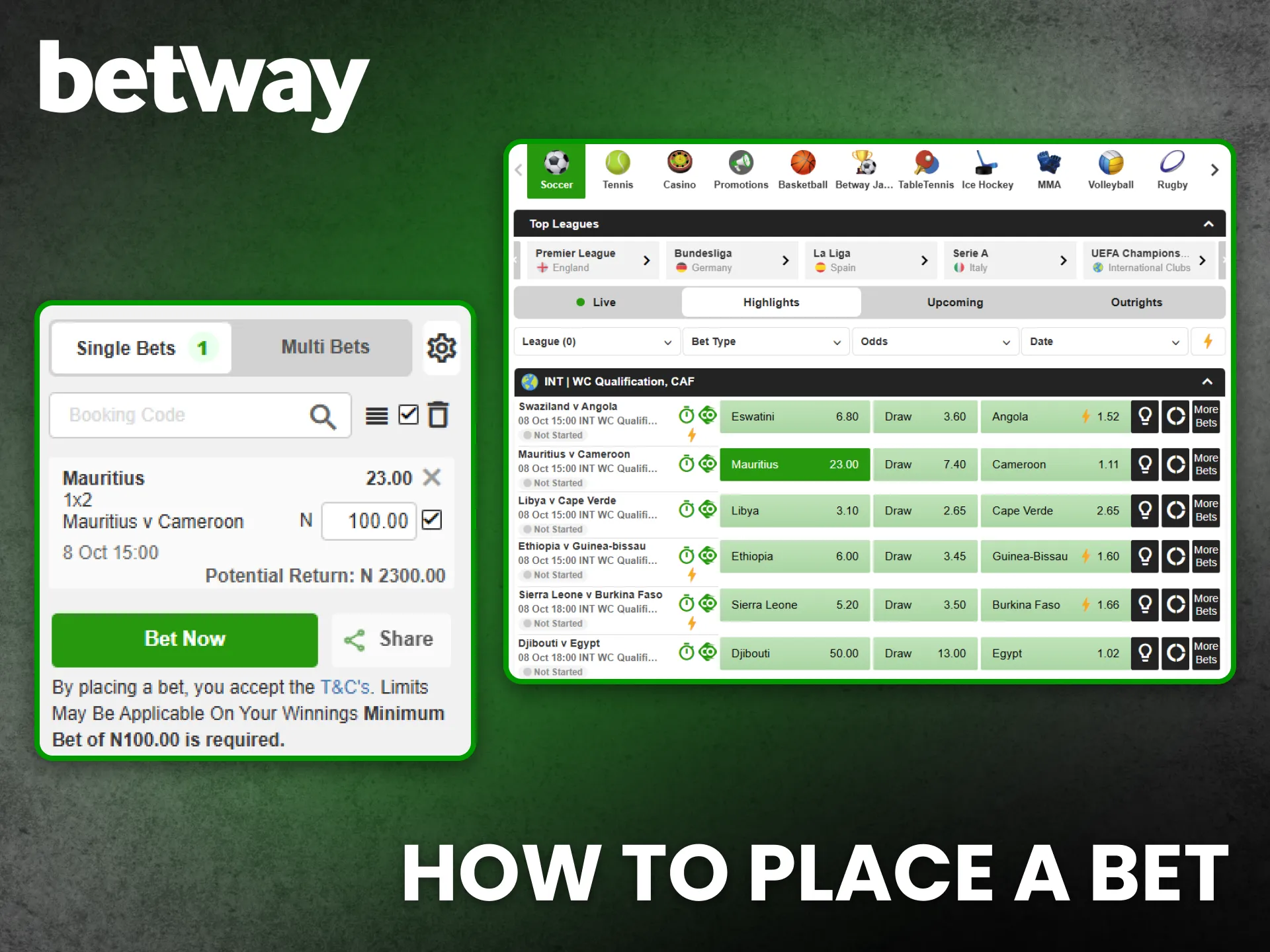 Learn simple steps for placing your first wager with Betway.