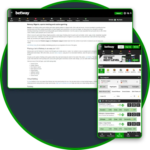Easily browse Betway Nigeria via smartphone or desktop screen.