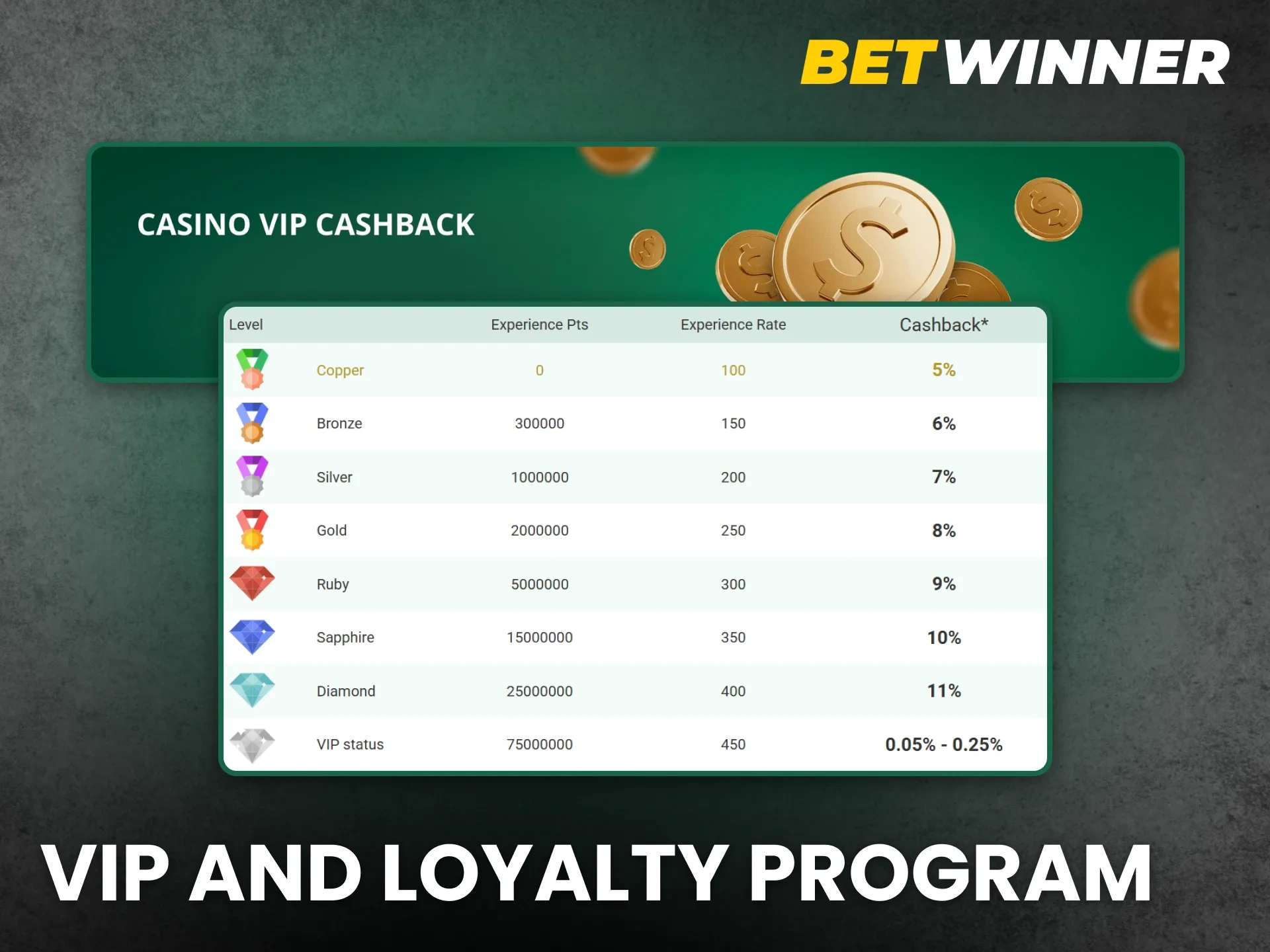 Join the exclusive vip and loyalty program from BetWinner.