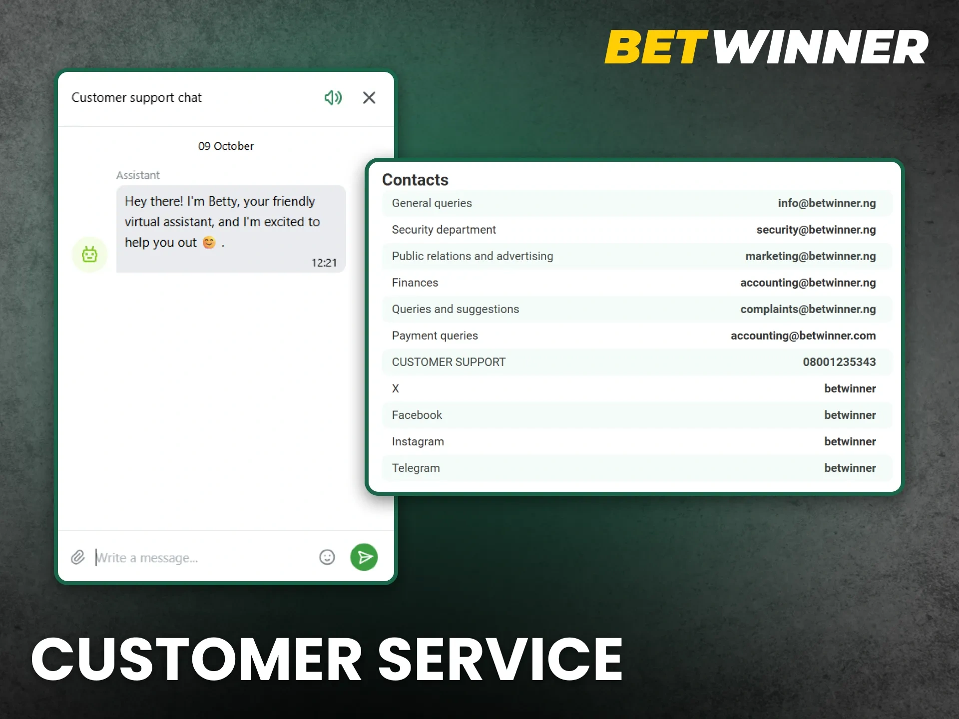 Contact customer service for reliable support from BetWinner.