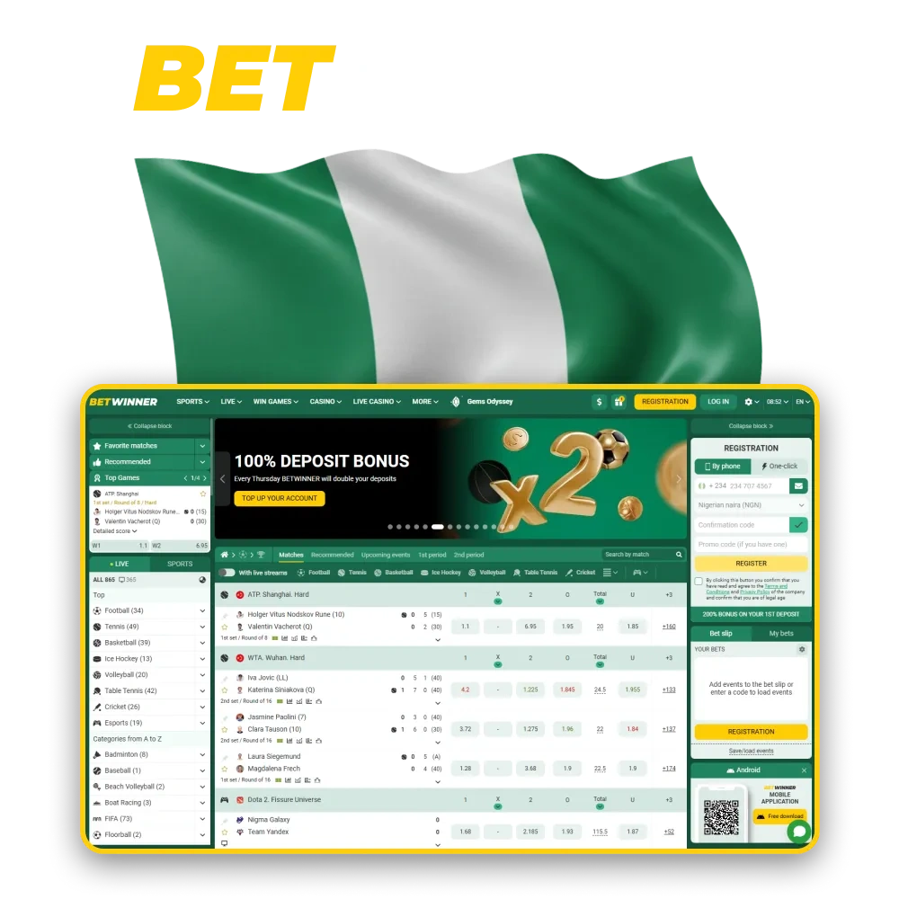 Explore the BetWinner Nigeria platform and go to bet for a big win.