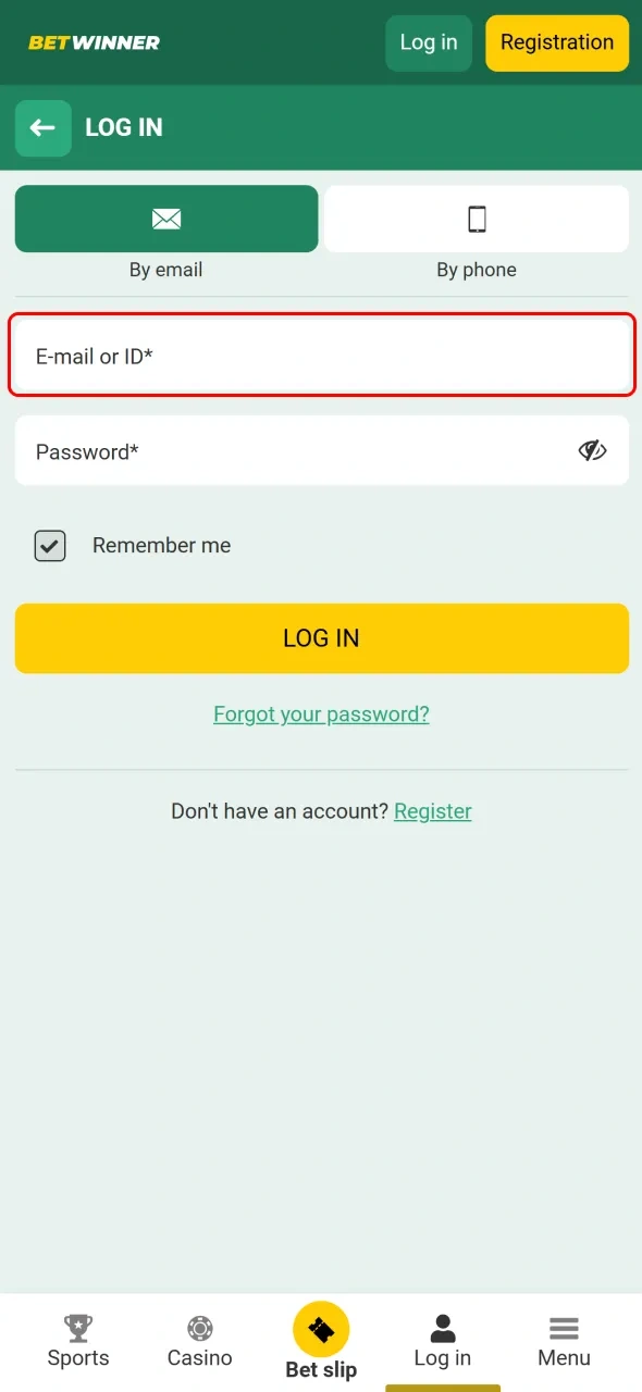Input your email, user ID, or phone number to access your BetWinner account.