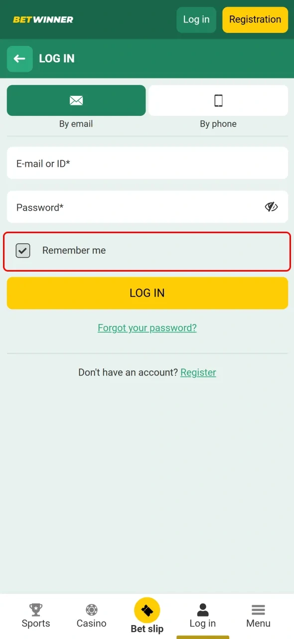 Tick the Remember box to save your details for your next visit to BetWinner.