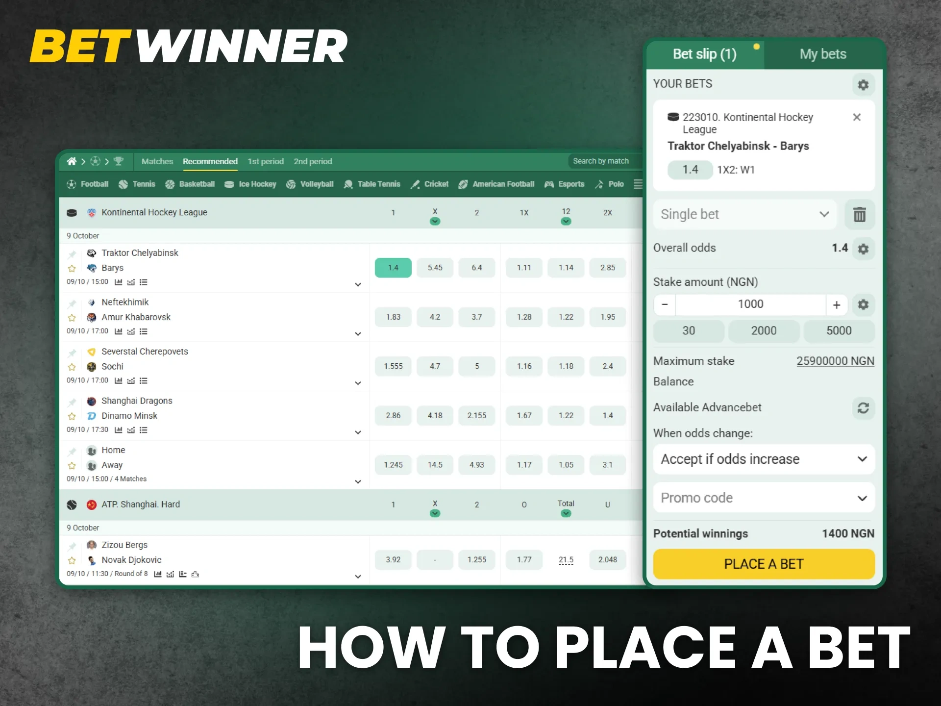 Find out how to place a bet on BetWinner and start winning today.