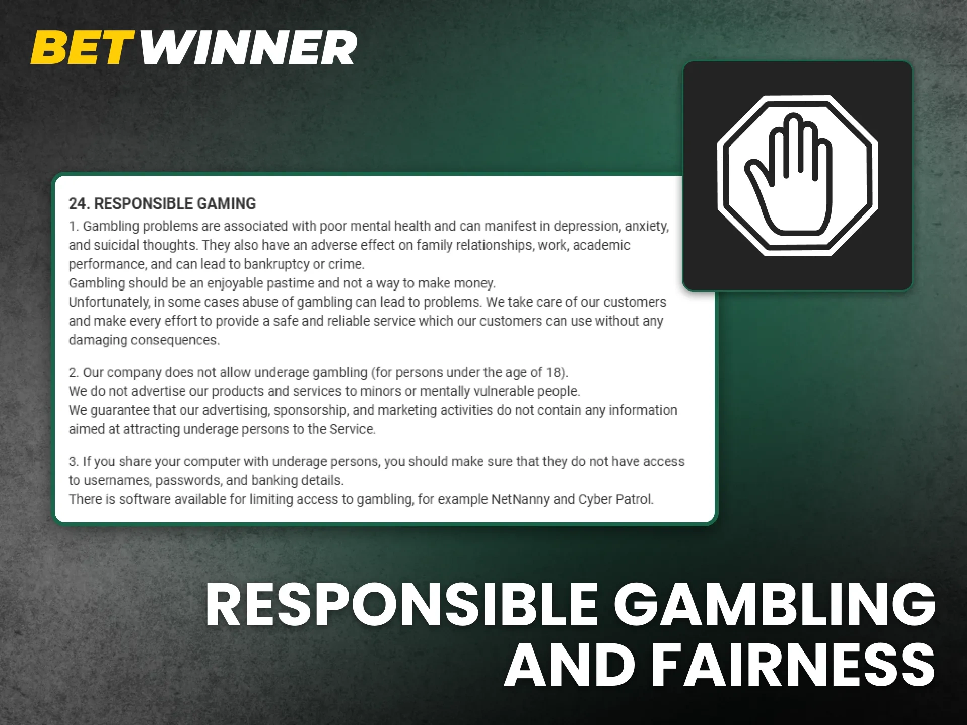 Learn about responsible gambling and fairness measures provided by BetWinner.