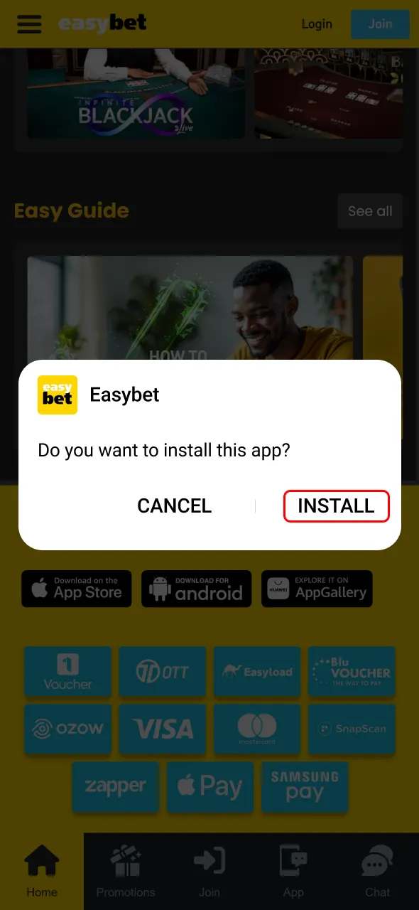 Install the Easybet app to start placing quick mobile bets.