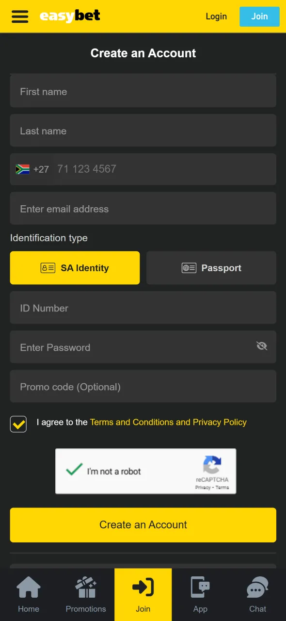 Open Easybet app and begin your South African betting journey.