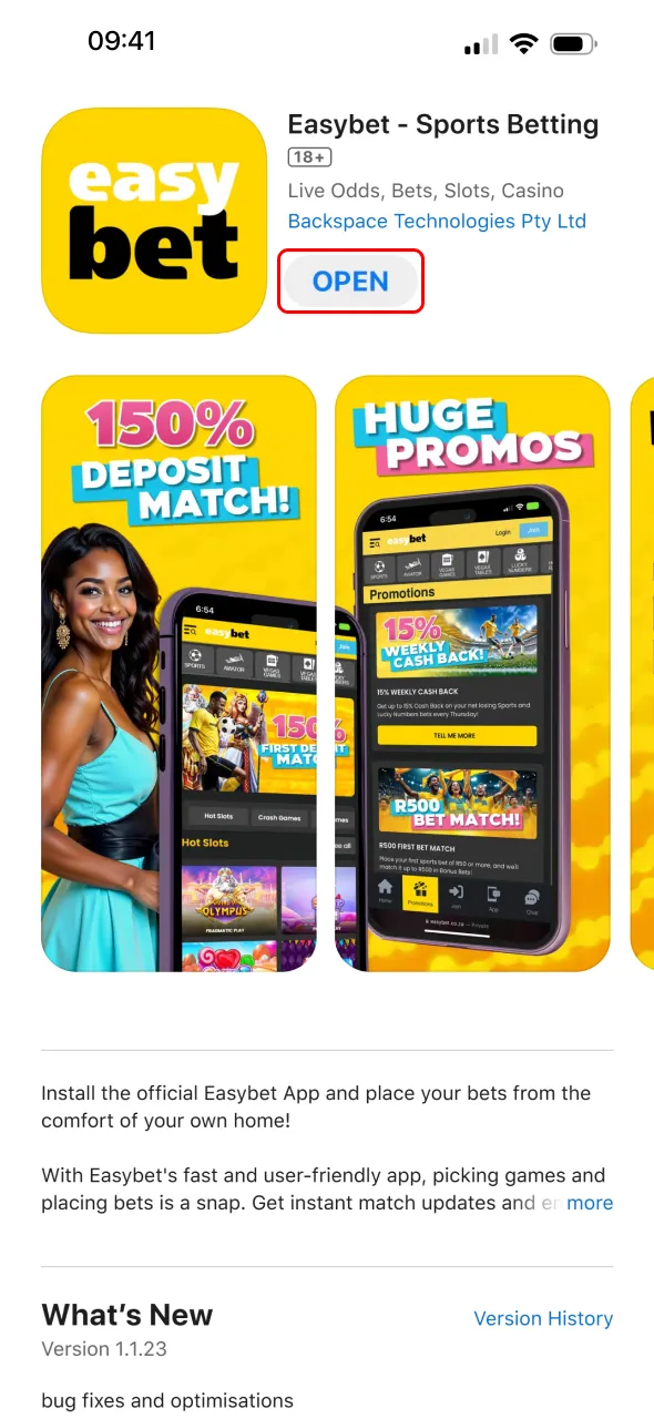 Launch Easybet iOS app and sign in to your account.