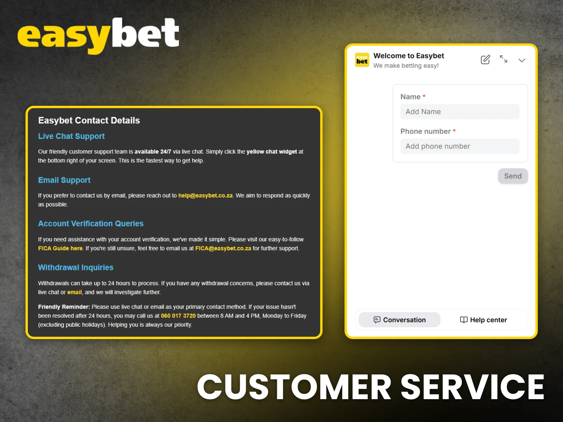 Get fast support from the Easybet South Africa help team.