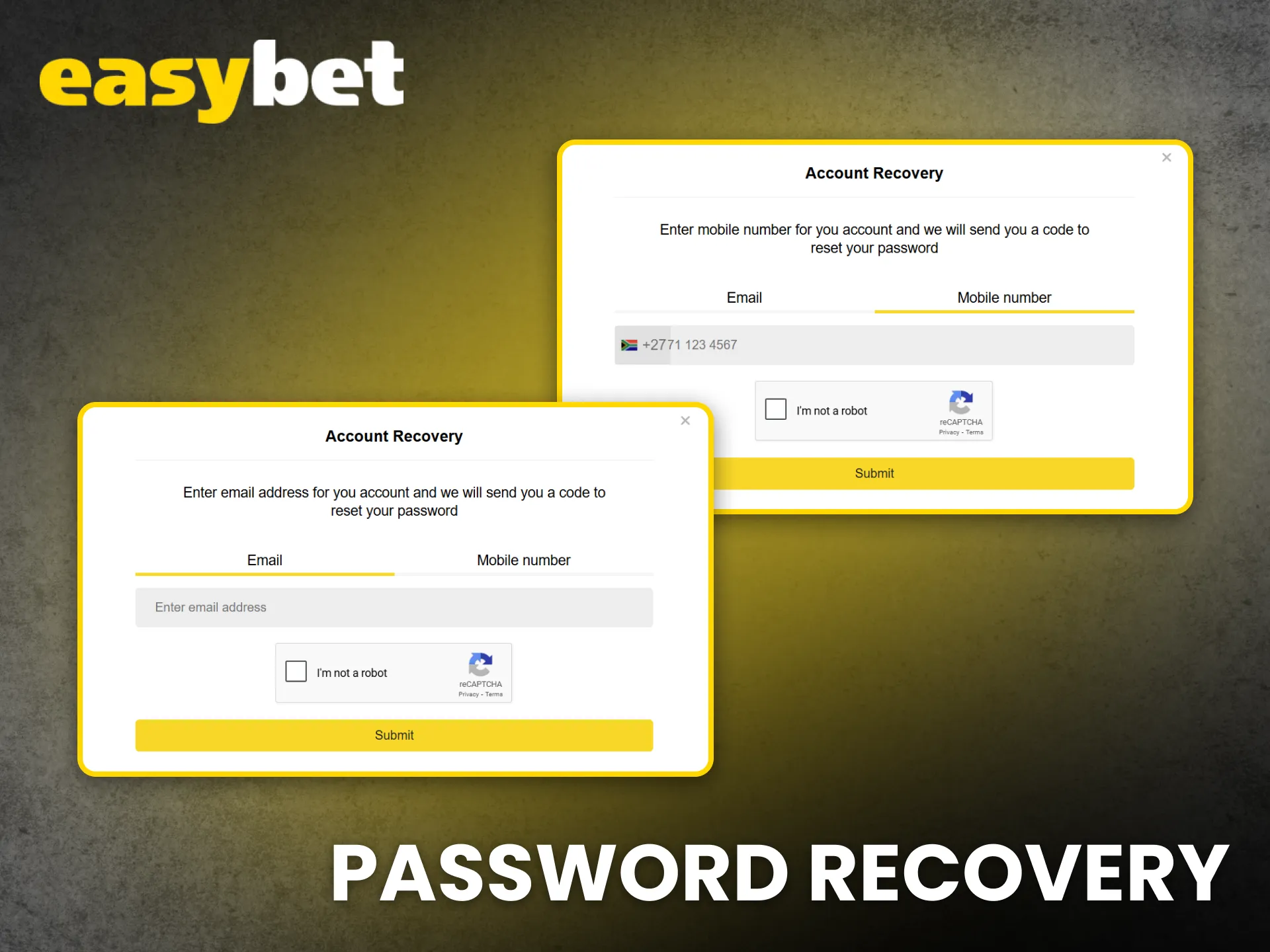 Reset your Easybet password quickly using the secure recovery option.