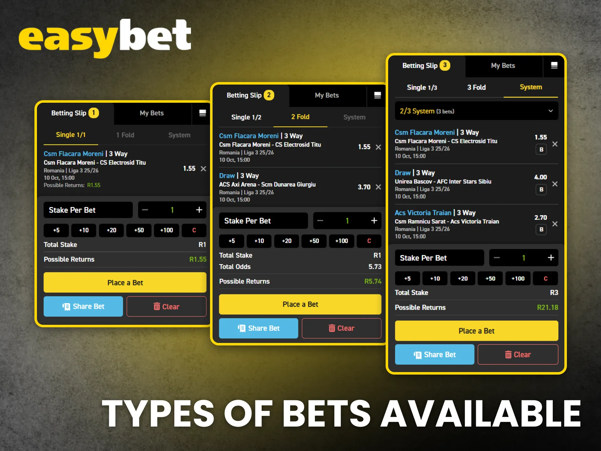 Explore all bet types available through the Easybet South Africa site.