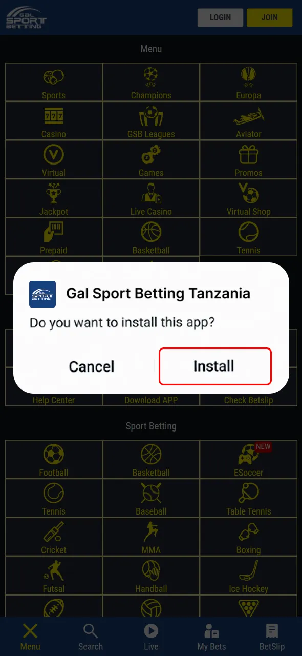 Install the Gal Sport Betting app file easily on Android.