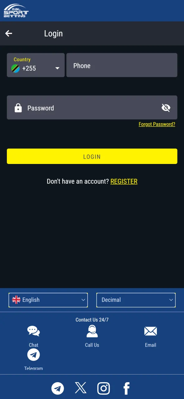 Log in and start betting with Gal Sport Betting Android app.