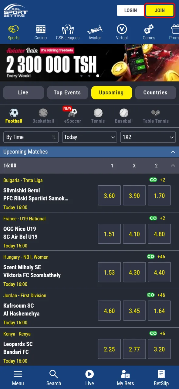 Click Join on Gal Sport Betting to begin registration quickly.